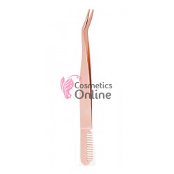 Penseta pentru gene false tip banda XW003 Pink usor curbata cu pieptene
